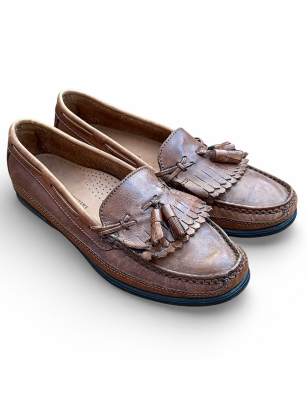 Giorgio Brutini Brown Leather Tassel Kiltie Loafer Moc-Toe Comfort Brazil 8.5D